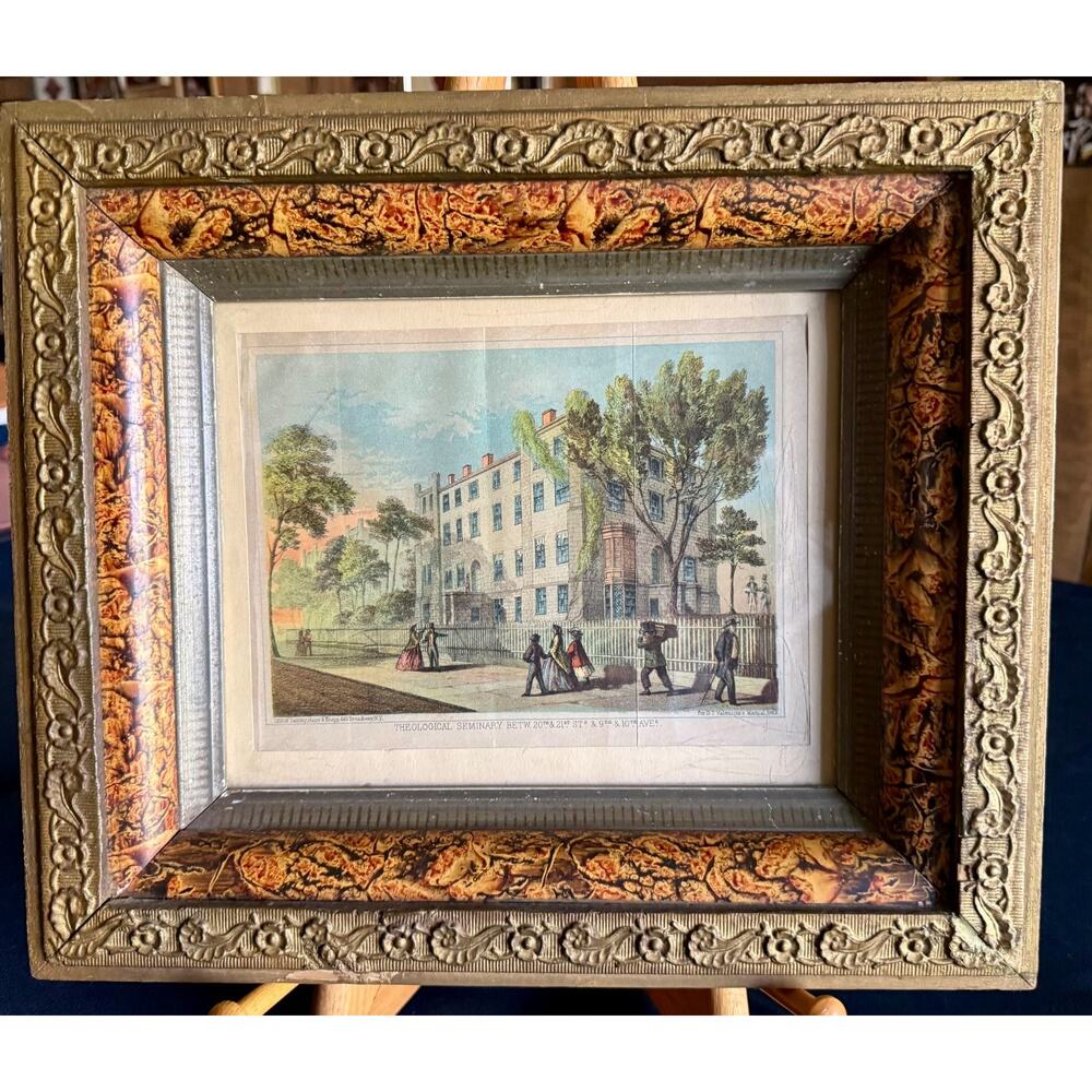 1863 D.T. Valentine NYC Antique Lithograph Theological Seminary Chelsea Framed